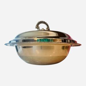 Vintage Silverplate Covered Casserole Dish w/ Pyrex Glass Insert | Beaded Rim